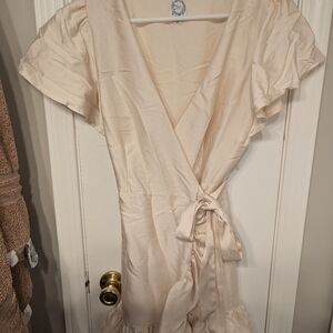 Beige blue rain mini dress